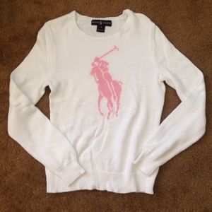 Ralph Lauren white knit pink pony sweater
